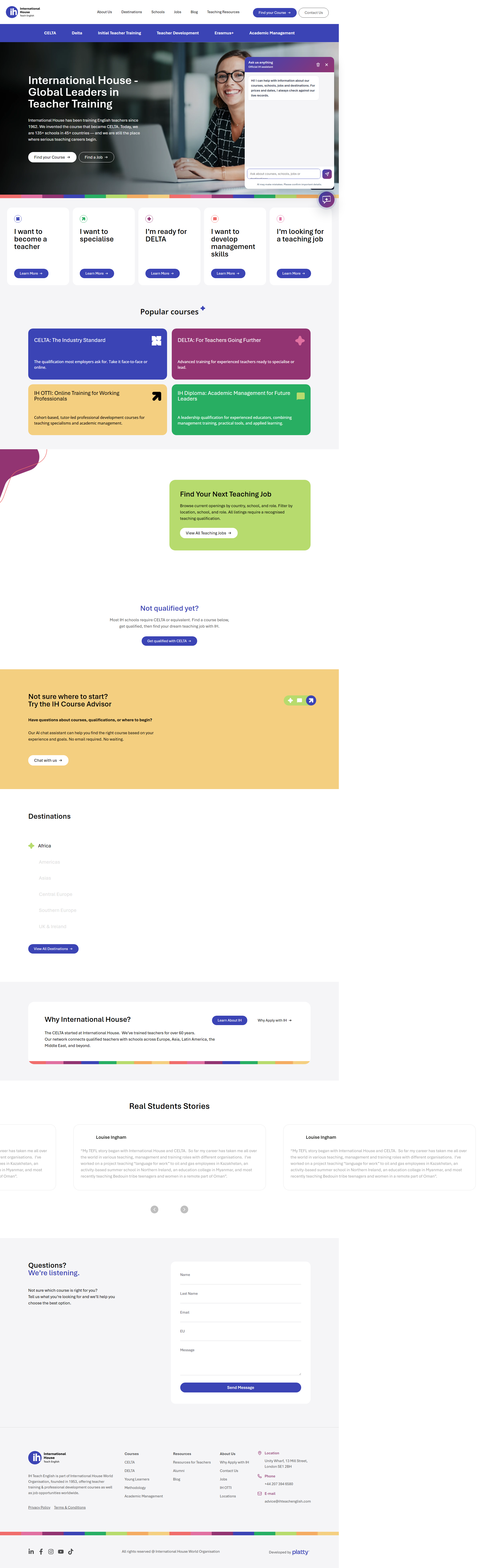 AIRA chatbot widget open on the homepage